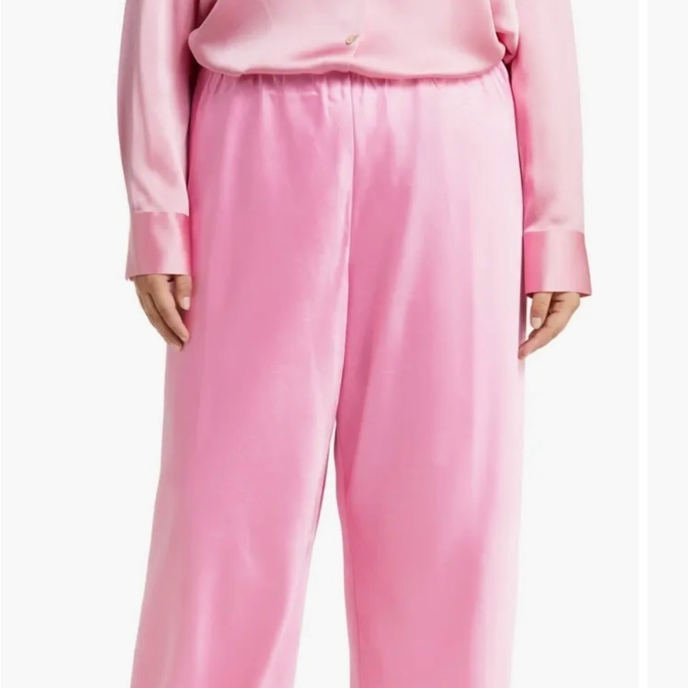 Vince NWT NEW Satin Bias Pants Pink Bazooka Size 3X Pull On Wide Leg Plus